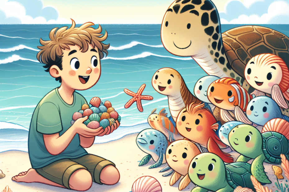he decided to share his seashells with the other sea creatures. Clancy gave each creature a seashell and told them stories about where he found each one and why it was special. The sea creatures were delighted