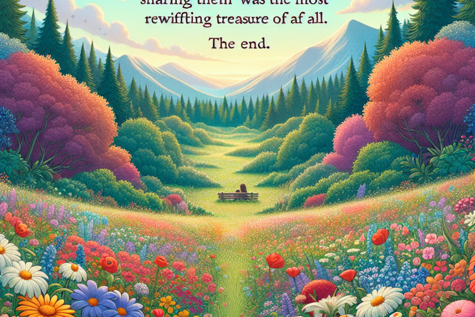 knowing that sharing them was the most rewarding treasure of all. The end. In a colorful meadow filled with flowers