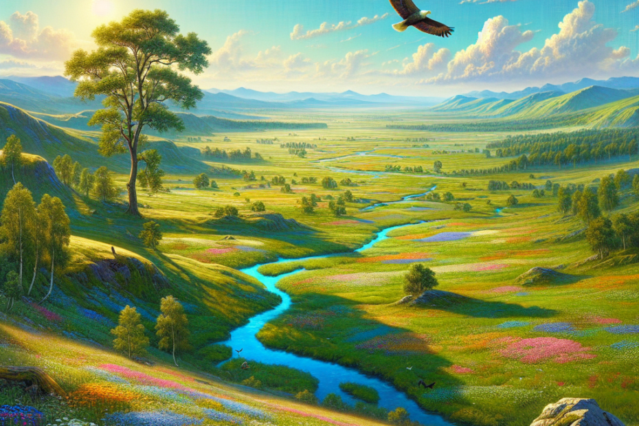 while flying over the meadow